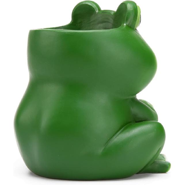 BRABUD Cute Frog Pen Holder Resin White Animal Toothbrush Lipstick Holder for Home Bedroom Study Room Office Desk Decoration 5.1''(H) TQGJBS264