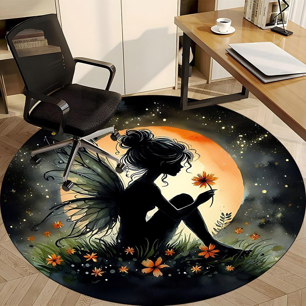 1pc Fairy Bloom Office Round Area Rug,  Mat Suitable ForOffice, Under Office Chairs Bedroom Living Room Home Decor, Room Deco