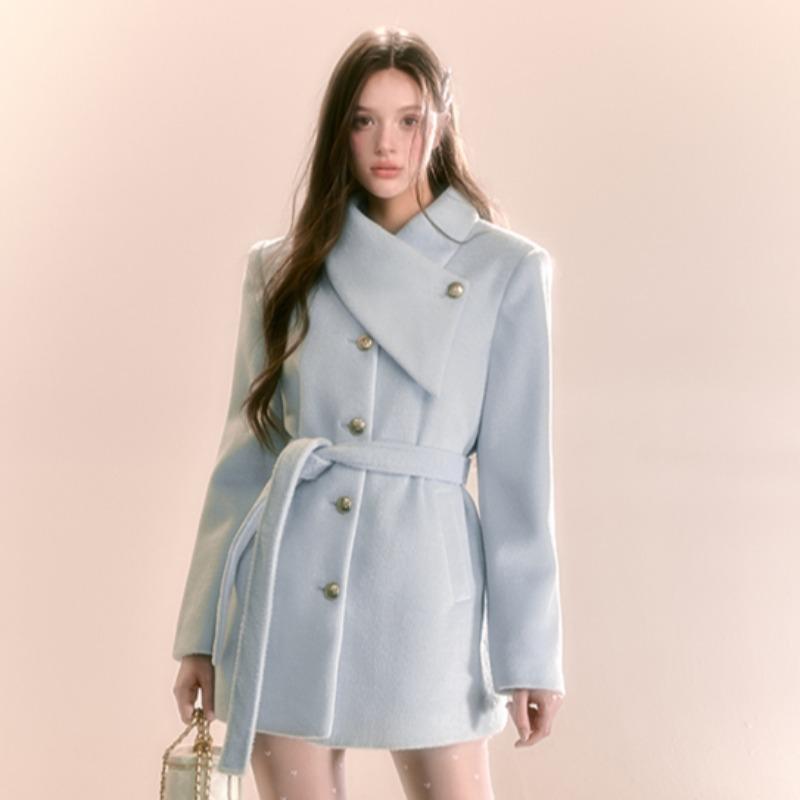 Winter Women's Sweet Thickened Blue Wool Coat