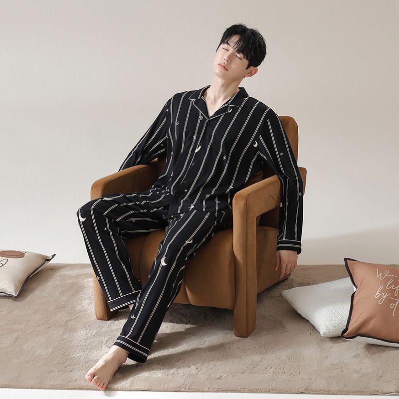 Men s Premium Casual Pajama Set - Spring/Autumn, Long Sleeve & Pants, Plus Size XXXL