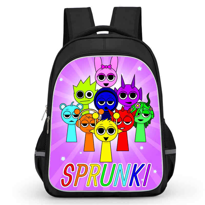Girlsiii Shoes Unisex Kids Black Rhythm Box Sprunki Game Anime Backpack Student School Bag Computer Bag