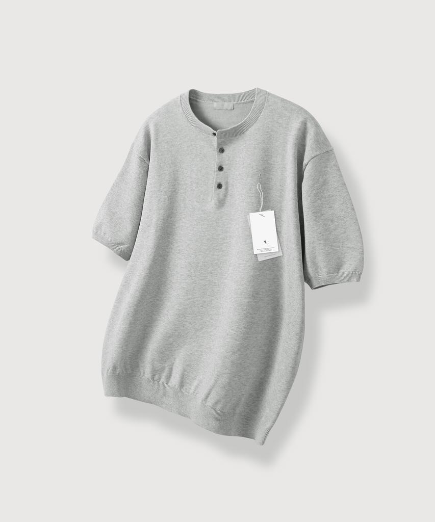 MOOD INSIDE Washable Cool Cotton Henley Neck Knit_White Melange