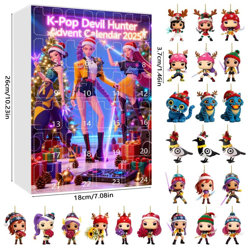 Kpop Demon Hunter Advent Calendar 2D Acrylic Pendant Christmas Tree Hanging Decorative Gift New Year 24 Days Countdown Blind Box
