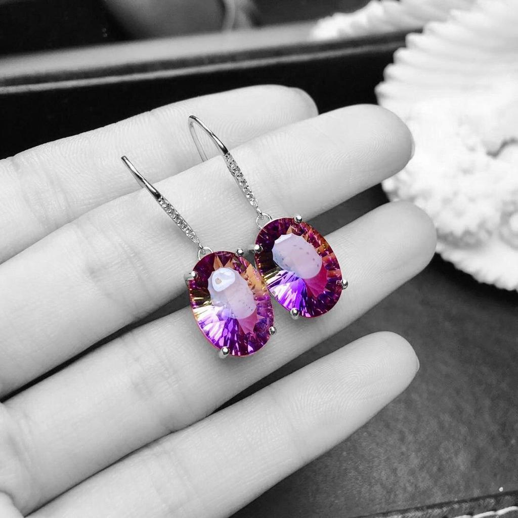 925 Sterling Silver Earrings Colorful Gemstone Amethyst 18k Gold Earrings For Women Charm Jewelry Gift