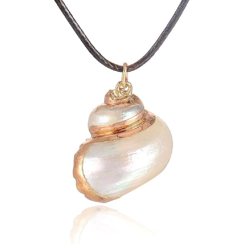 FM FM42 Natural Seashell Shell Scallop Conch Pendant Necklace with 27 Long Rope Chain (25 Styles) Style 5