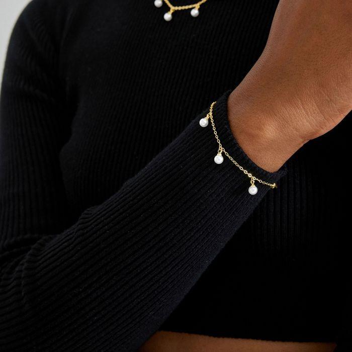 Bracelet - LUXENTER - Tawser - Perles blanches - Finition plaqué or jaune 18K - 16 cm + 3 cm