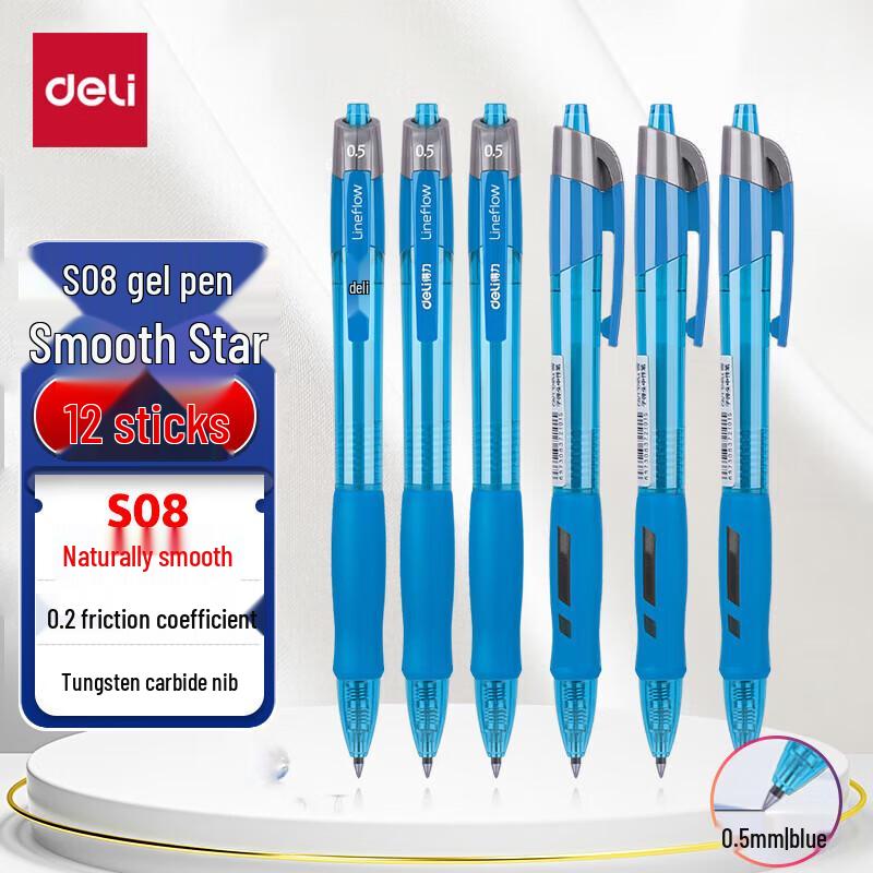 Deli Smooth Star Retractable Gel Pens, 0.5mm Bullet Tip