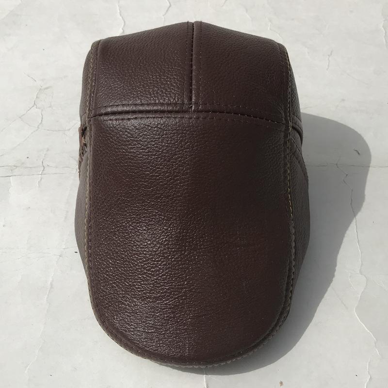 Korean Genuine Leather Cap - Autumn Winter Warm Cowhide Baseball Hat with Ear Flaps, Middle Aged Men Outdoor
