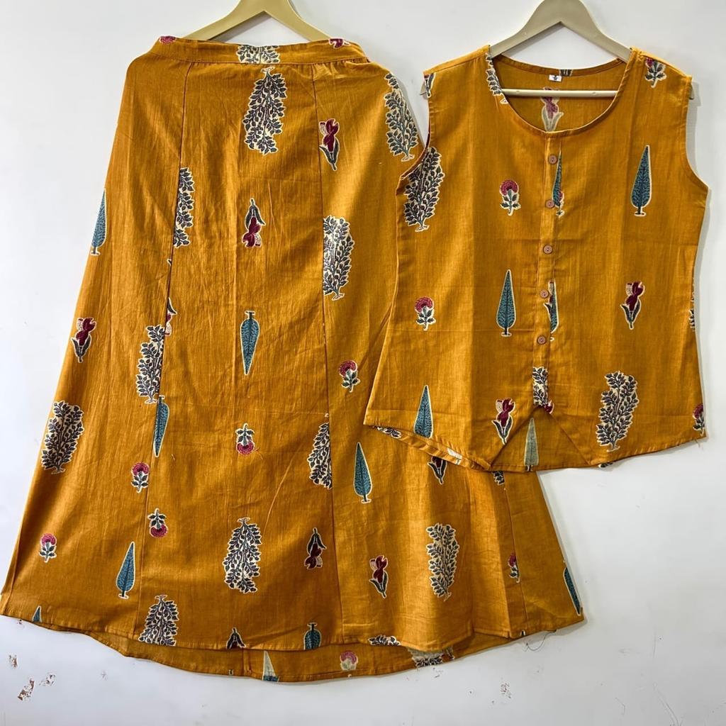 Women Sleeveless Summer Top Skirt Set Indian Bollywood Ethnic Kurti Set Dress