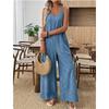 Nuovo Jumpsuit Cami Donna Estivo Monocolore Largo, Stile Vacanza Casual Tendenza Europea Americana per Outfit Crossbody