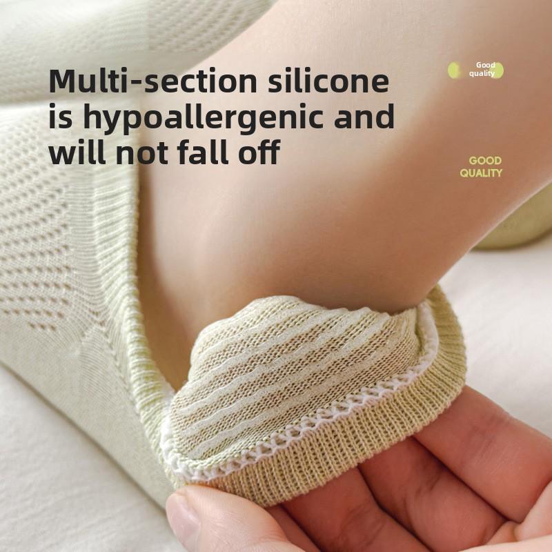 5 Pairs of Women's Summer Breathable Thin Cotton Shallow Mouth Invisible Off with 7A Antibacterial and Deodorant Boneless Socks