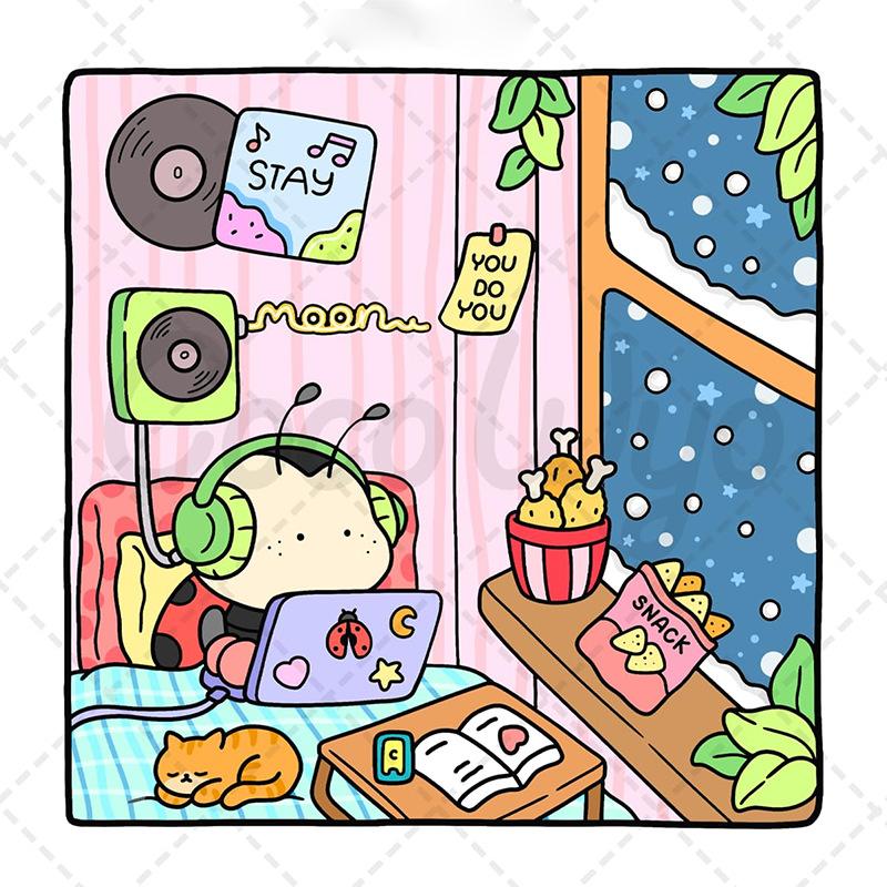 48 Seiten Cartoon Süß Europäischer Stil Malbuch für Erwachsene, Zeichen- und Kunstzubehör Geschenk für Weihnachten & Thanksgiving