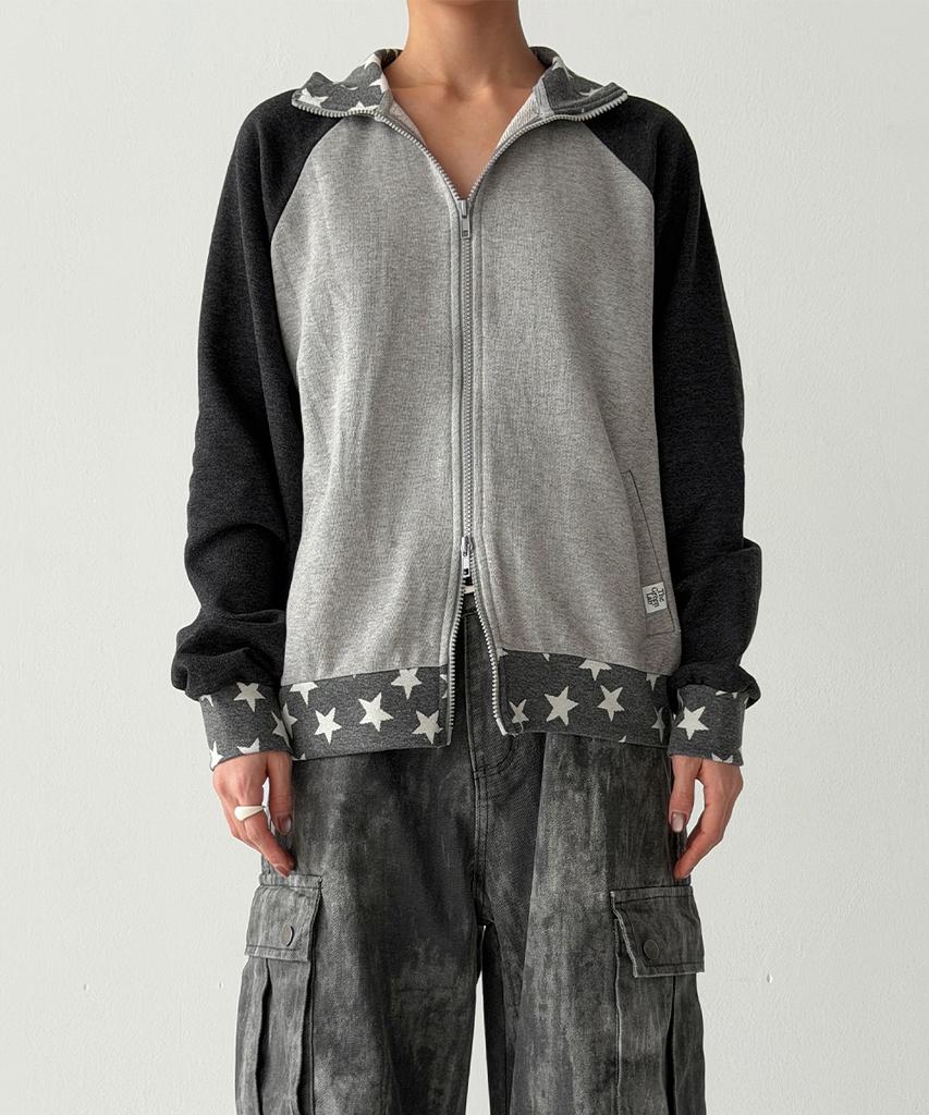 The Green Lab Star Raglan Zip-Up [Melange Gray]
