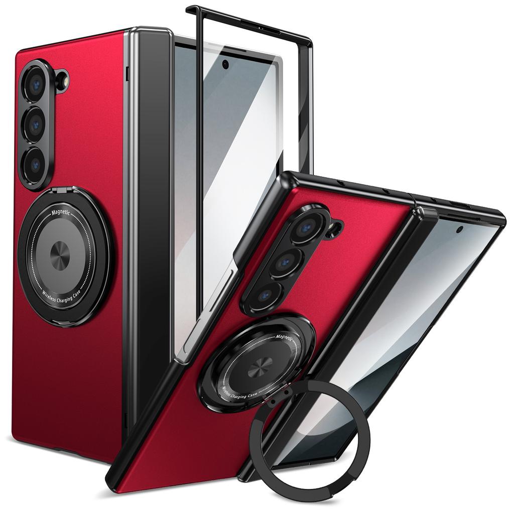 Aluminum Alloy Plate PC Back Cover Z Fold 7 Phone Case with 360° Rotatable Magnet Metal Bracket for Galaxy Z Fold 7/6/5/4