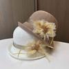 French Crimped Retro Top Hat Women's Summer Thin Sun Protection Hat Handmade Feather Flower Outdoor Sun Protection Sun Hat