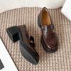Women's Sheepskin Camellia Chunky Heel Loafers - High Platform Black with Gold Buckle (Height Increasing, Autumn/Winter 2025 Collection)