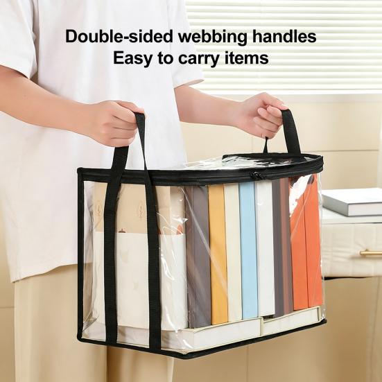 Clothes Storage Box, Durable Clear PVC Storage Bins, with Reinforced Handles Double Zipper Design, Large Capacity Moisture-Proof Organizer Bags