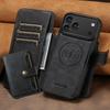 iPhone 17PM Leather Flip Case with Card Slot, Magnetic Snap, Wireless Charging Stand