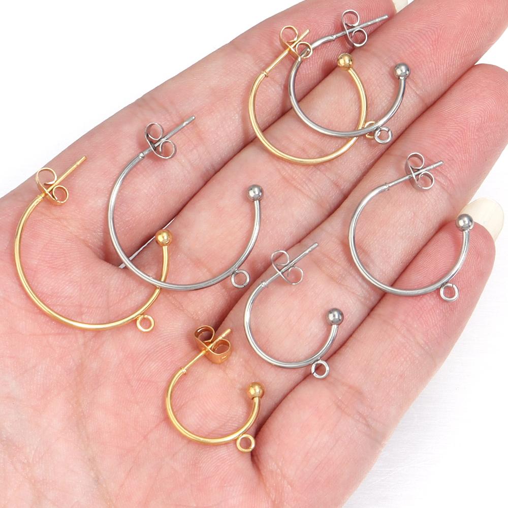 6pcs/lot 15-25mm C-shape Stainless Steel Ear Hooks with Hoop Round Earring Ear Wire For Jewelry Making DIY Earrings Accessories