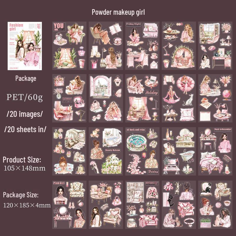 Beautiful Day Character Girl Scenery PET Sticker Book: Girl s Handbook Series with 4 Styles & 20 Sheets Each