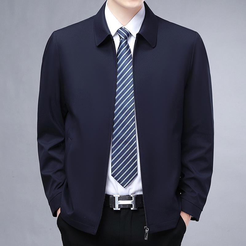 Dad Dress Stand Collar Jacket Zipper Shirt for Men Spring and Autumn New Middle-aged Men Business Casual Solid Color Coat