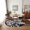 1pc Non-slip Round Mat - Machine Washable, Black with White Tropical Leaves Pattern, Suitable for Living Room, Bedroom