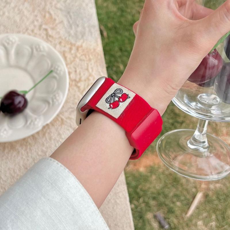 Cherry Magnetic Strap For Apple Watch S10 9 8 7 6 5 Nylon Cute Bracelet Band For Iwatch 44 38 42 46mm 49mm 45 40 41 Accessories