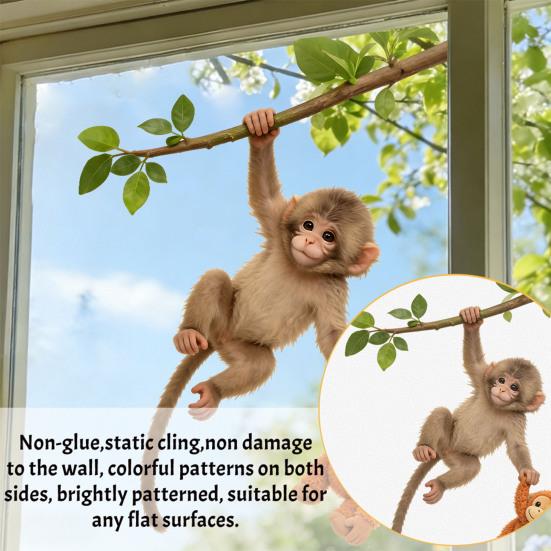 Affen Fenstertattoo Niedlicher Babyaffe PVC-Aufkleber Wiederverwendbare Statische Glasaufkleber für Wohnzimmer Heimdeko