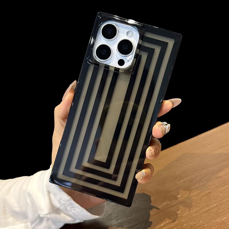 Simple Fashion Line Frame Rectangular Edge Case For iPhone 16 17 Pro Max 15 13 14 Transparent Black Shockproof Phone Back Cover