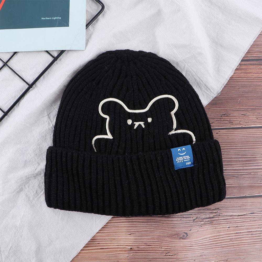 Warm Autumn Skullies Embroidered Bear Winter Women Beanies Wool Hat Korean Style Caps Knitted Hat