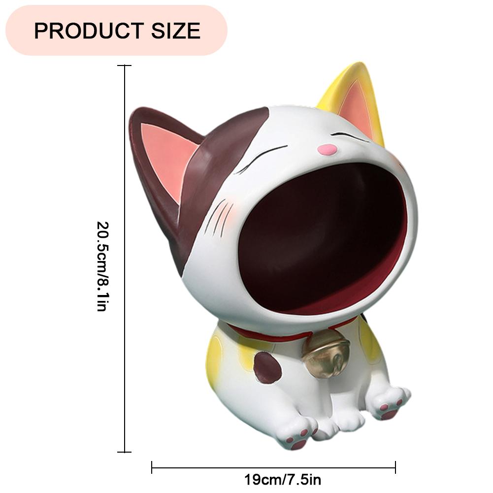 Resin Lucky Cat Statue Sculpture Table Decoration Fortune Cat Miniature Figurine Storage Box Modern Living Room Desk Home Decor
