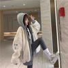 All-match Thick Coat Female Autumn and Winter Korean Version of Lamb Plush Fake Two-piece Stitching Loose Hooded Cotton Jacket