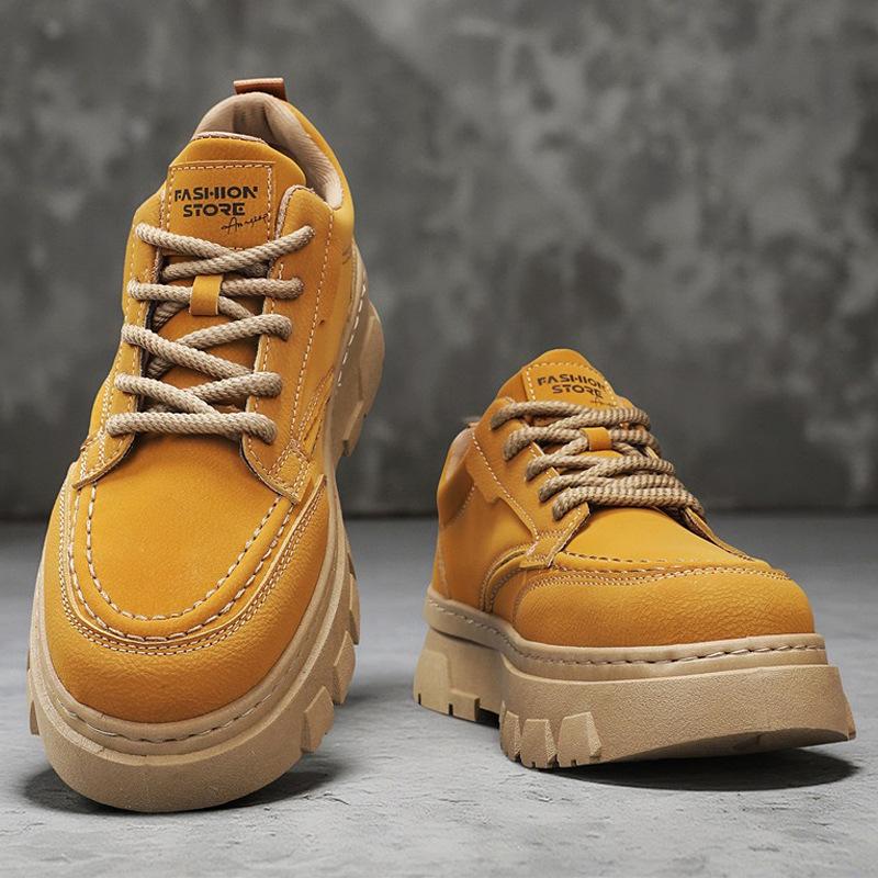 

Новая мужская обувь Кожаная повседневная обувь на платформе Модная толстоподошвенная обувь на плоской подошве Обувь для скейтборда Молодежный шнурованный кроссовок 44 жёлтый