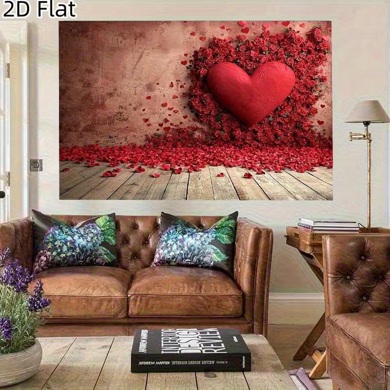 2D Love Heart Backdrop, Red Roses & Scattered Petals Photo Background 47.2x31.5inch/120*80cm