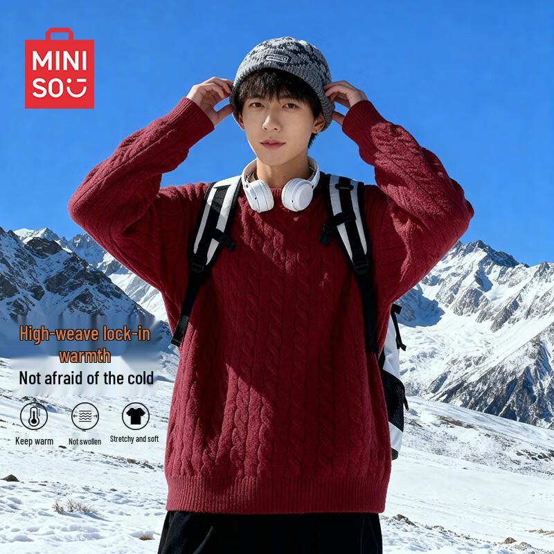 

MINISO Men s Cable Knit Round Neck Sweater