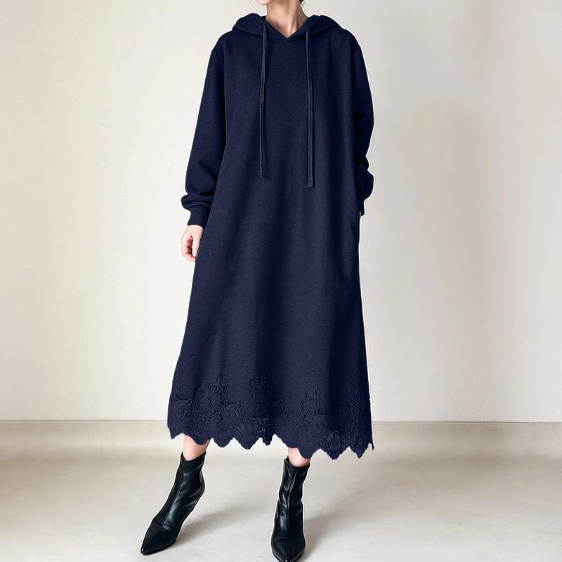 

ZANZEA Women Lace Splice Autumn Winter Casual Long Sleeve Hoodies Sweatshirt Dress 5XL