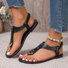 fashion Classics Elastic Band Solid Women's Flat Sandals Metal Decoration Anti Slip Sandles Summer Soft Comfortable Femmer Sandalias
