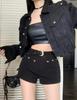 2025 Summer Rivet High Waist Slimming Casual Shorts for Women - American Style Straight Leg Outerwear