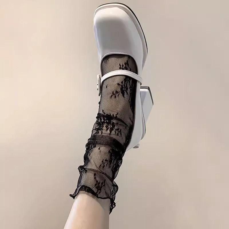 

Desire Ультратонкие черно-белые носки до середины икры со сборкой из кружева - Женские летние One Size чёрный