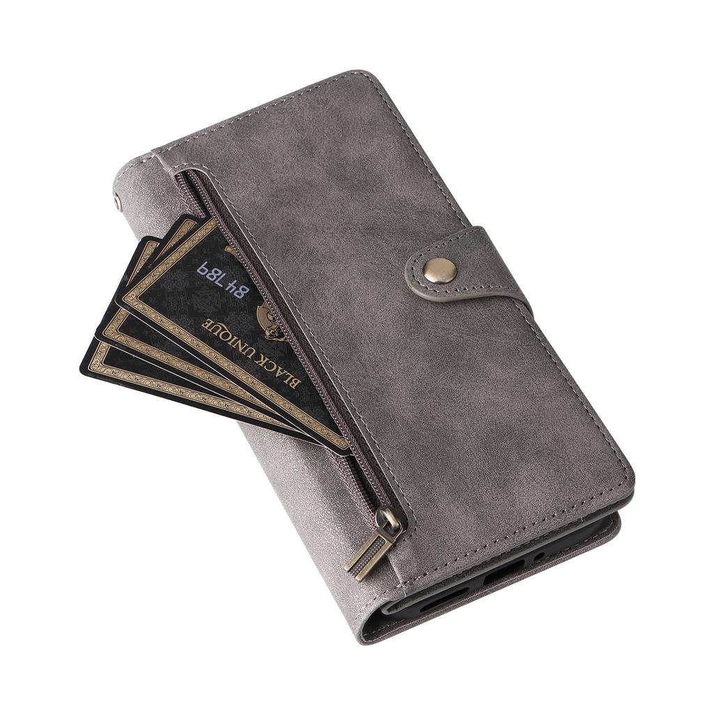 Phone Case For Google Pixel 10/10 Pro/9/9 Pro ,Zipper Wallet Rivet Decor Leather Cover with Wrist Strap