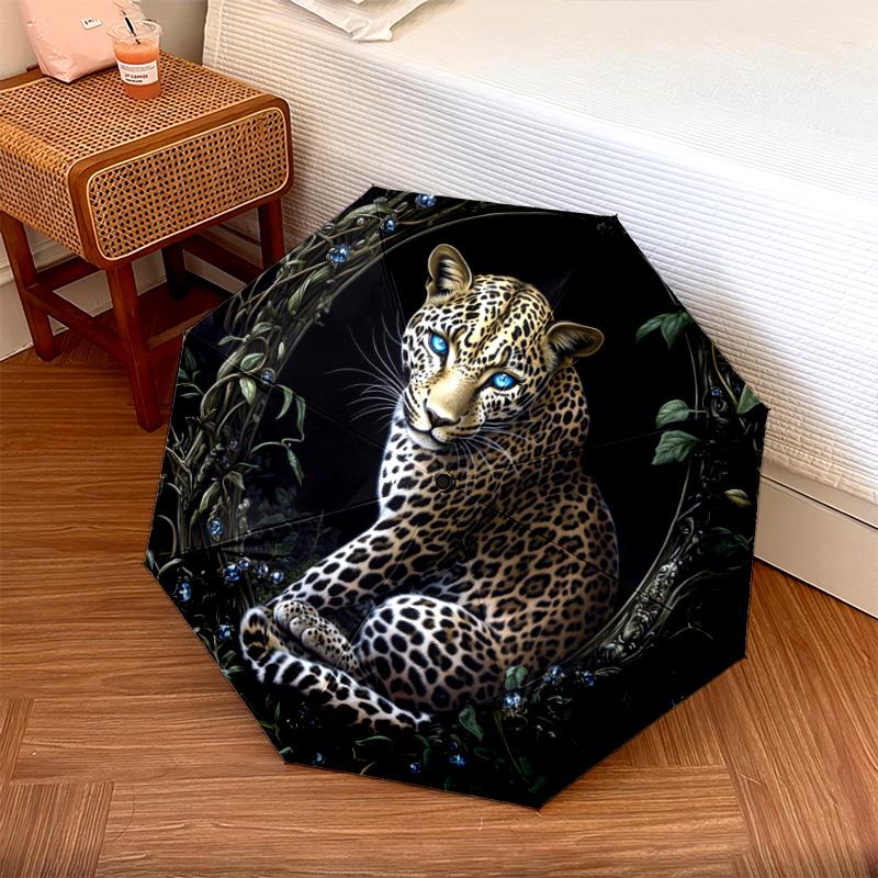 

1 PC Automatic Folding Umbrella - Leopard Pattern, Portable & Foldable Design with 8 Ribs, Christmas Birthday Gifts