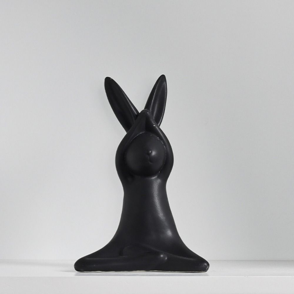 Ceramic Bunny Statue Cute Rabbit Model Nordic Style Animal Sculpture  Office