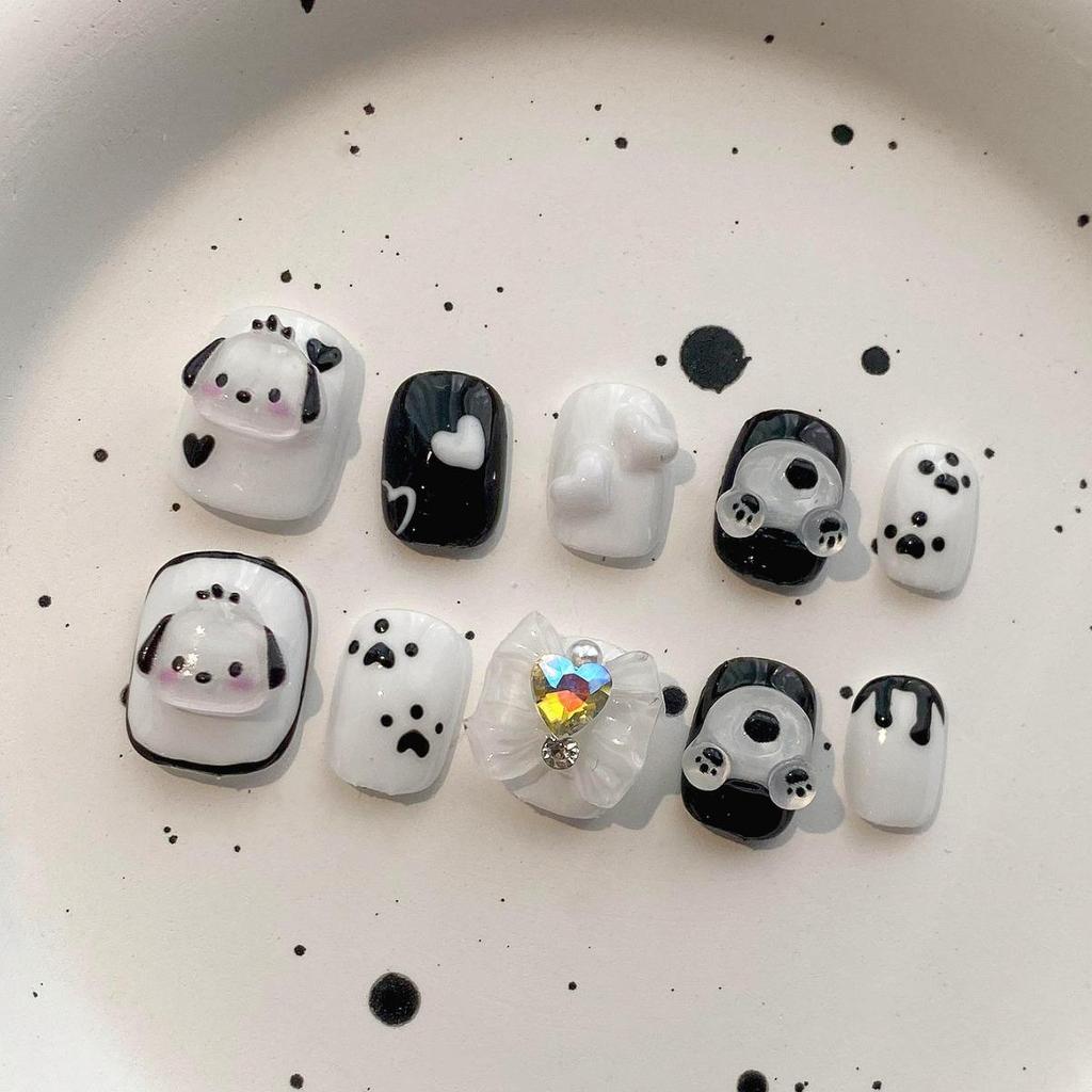 2024 Cute Cartoon Manicure Whitening Nail Patches - Handmade, Removable, Short Length