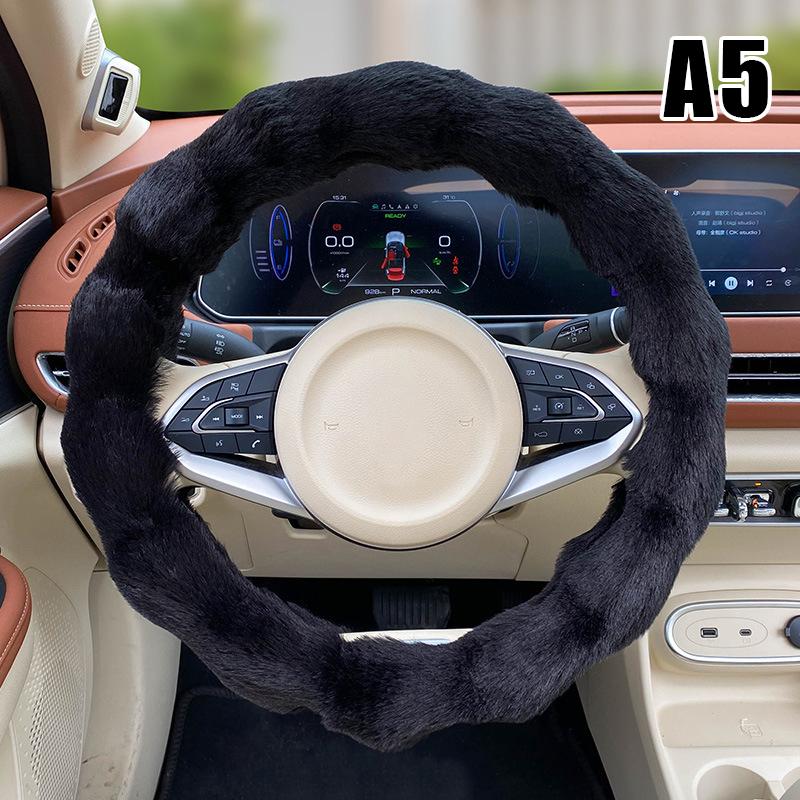 Winter Plush Women's Car Steering Wheel Cover Heated Warm Anti Slip Cute Cartoon Car Handle Cover Universal Car Accessories