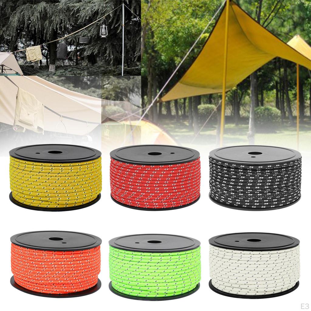 50M Camping Tent Rope, Outdoor Guy Lines, 4mm Thickness, Reflective Rope Wind for Fishing
