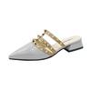 Rivet shoes French sense rivet cool slippers women's summer wear flat-bottomed summer and Korean version patent leather pointed head half slippers