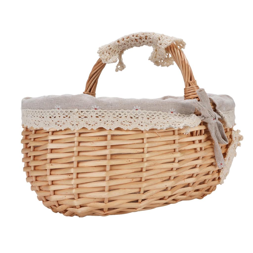 Picnic Basket with Removable Liner Hand Woven Empty Picnic Hamper Basket with Handle for Easter Camping Wedding Gathering