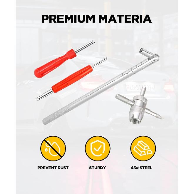 Tire Valve Stem Puller Tools Set,Includes Valve Stem Cores,4 Way Valve Core Remover,Single Head Tire Valve Core Remover,Valve Stem Taller, Tire
