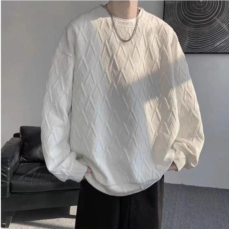 

Дизайнерский жаккардовый свитер с круглым вырезом и бархатной подкладкой для мужчин, осенне-зимний, свободного кроя, с длинными рукавами, повседневная базовая футболка L белый