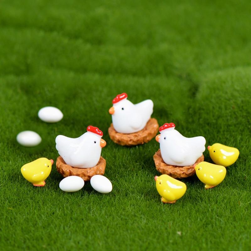 12 Pcs Mix Chicken Chick Egg Nest Figurine Miniatures Home Decoration Kawaii Accessories Garden Decor for Home Easter Decoration